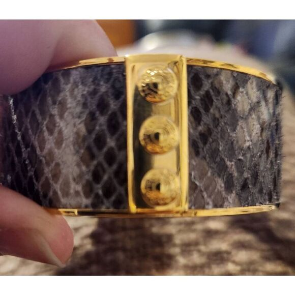 Coach F99649 Leather Python Inlaid Bangle Bracelet with Goldtone trim - Picture 3 of 7